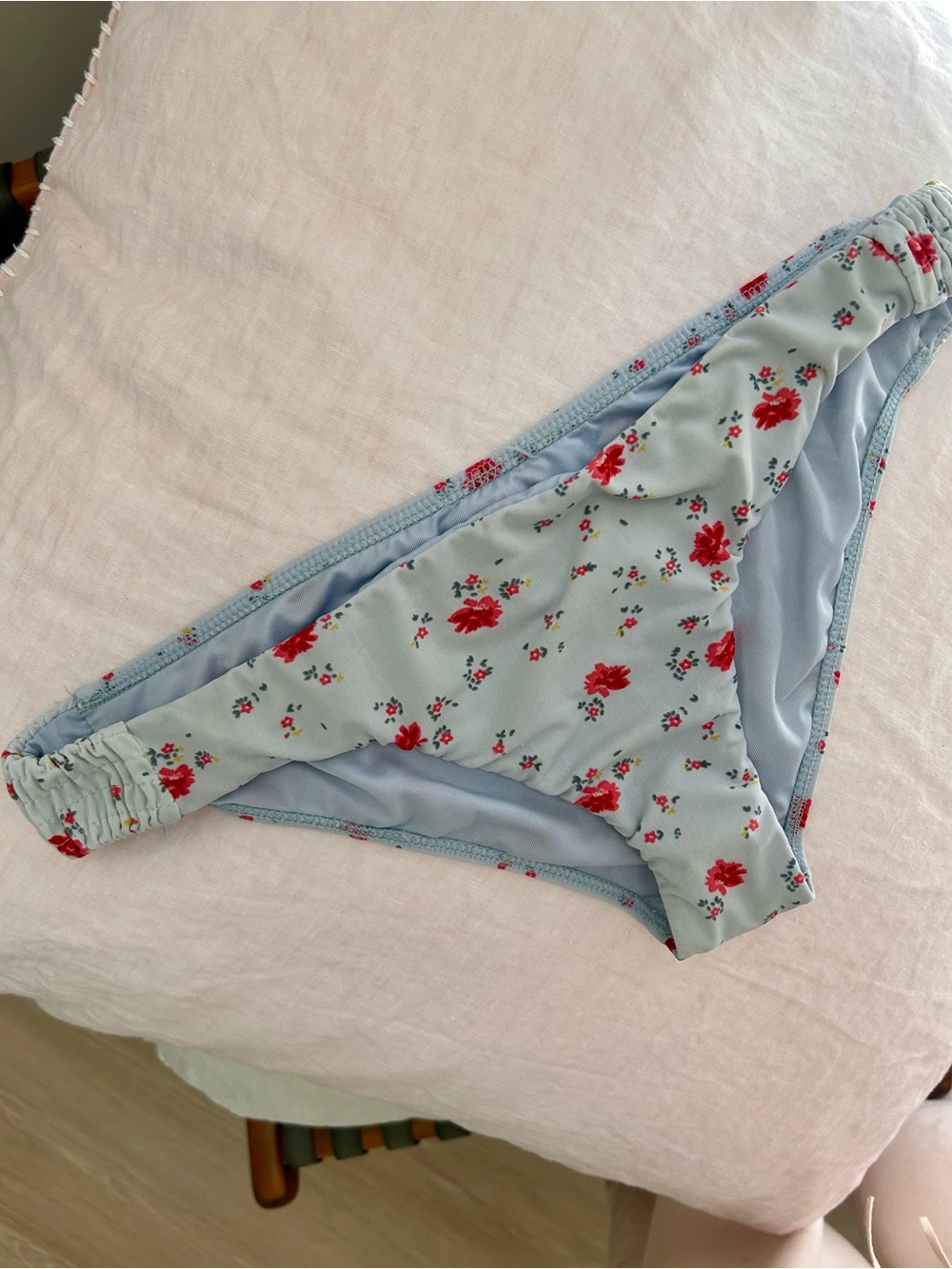 Billabong Light Blue Floral Bikini Bottoms with Red Flowers